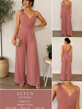 Lulus NWT Dusty Rose One Shoulder Wide Leg Jumpsuit S